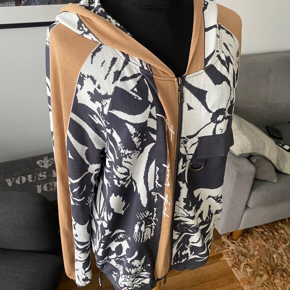 Monari Floral Print Zip Up Hooded Cardigan, Grey Multi sz38 (fits like L… - Picture 4 of 10